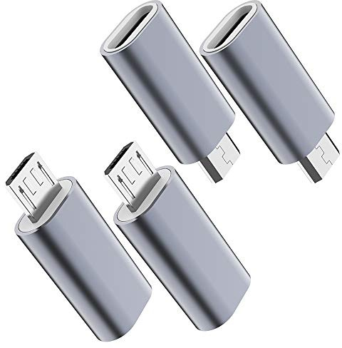 JXMOX USB C to Micro USB Adapter, (4-Pack) Type C Female to Micro USB Male Convert Connector Support Charge Data Sync Compatible with Samsung Galaxy S7 S7 Edge, Nexus 5 6 and Micro USB Devices (Grey)