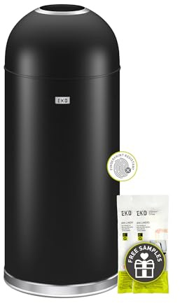 EKO Eternal 56L Stainless Steel Rubbish Bin- Black Metal Rubbish Bin for Commercial Setting and Moden Home Kitchens