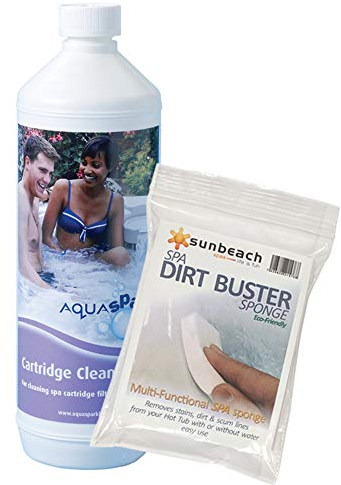 AQUASPARKLE 1L Cartridge Cleaner for Hot Tubs & Spa with FREE Sunbeach Dirt Buster Sponge