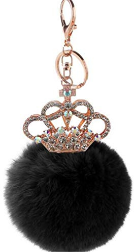 Schlüsselanhänger plüsch Ball glänzend Krone Strass Taschenanhänger Plüsch-Kugel Autoschlüssel -Anhänger Pompom Glitzer Weich Handtaschenanhänger Dekor Schlüsselring bommel Keychain (# 7)