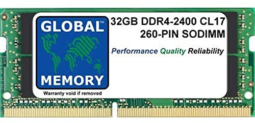 GLOBAL MEMORY 32GB DDR4 2400MHz PC4-19200 260-PIN SODIMM Memoria RAM para Ordenador PORTÁTILES/NOTEBOOKS