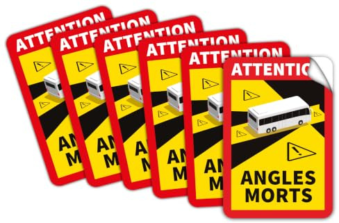 6 Stück Attention Angles Morts für Bus / Wohnwagen 25 x 17 cm Aufkleber Sticker Hinweiszeichen Schild Frankreich mit UV Schutz speziell für Außenbereich von STROBO