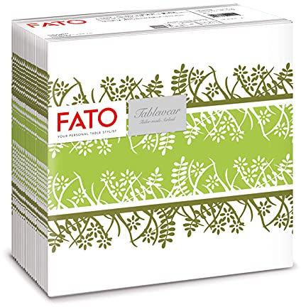 Fato, serviettes en papier, airlaid, effet textile, paquet de 50 serviettes, format 40x40 pliées en 4, motif Pistache Jardin