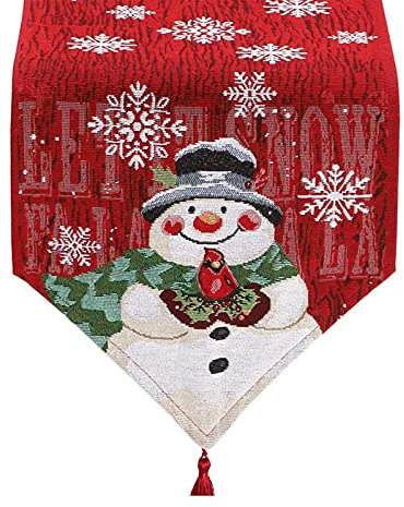 Hoobao Tischläufer für Weihnachten,Tischwäsche für Weihnachtsdekoration,rot Leinen Weihnachten Tischläufer,Winter Weihnachten Dekoration,für Partys, Festivals, Urlaubsdekoration183*33CM