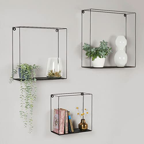 MARRAKESCH 3er Set Wandregal aus Metall Schwarz Boston 55/45/35cm | Industrial Wandregale 3 TLG Hängeregal mit Holz ablagen | Regal Regale für die Wand im Kinderzimmer oder Badezimmer als Wanddeko