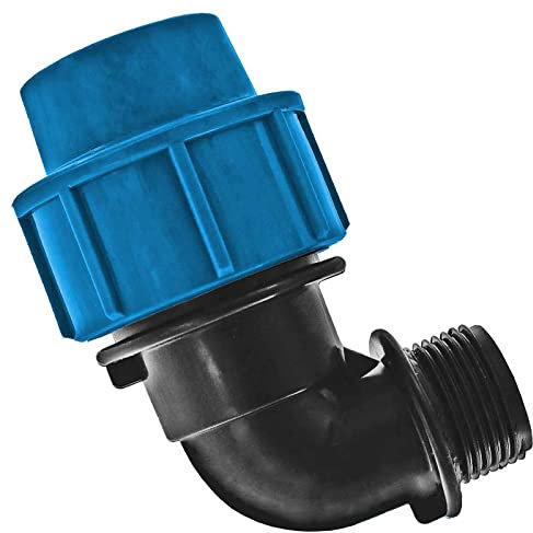 MegaHaustechnik PP Fitting Klemmverbinder Winkel Übergang mit 1 Zoll Außengewinde für PE Rohr Außendurchmesser 32mm Trinkwasser PN16 Verschraubung blau