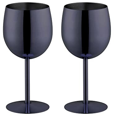 BISDARUN Weißweingläser Set mit 2 Rotweinkelchen, 18/8 Edelstahl, 350 ml, Metallkelch, Gläser für Cocktail, Champagner, Whiskey, Bier (schwarz)