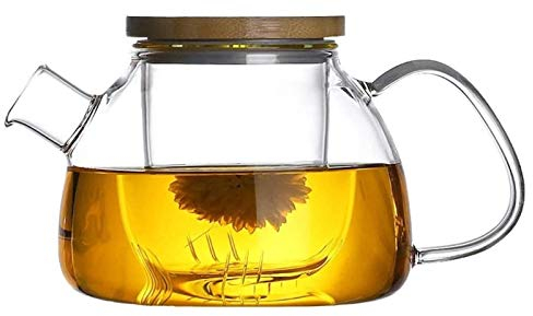 BEZAX Teekanne Teekannen & Kaffee-Server Teekanne aus klarem Glas mit Teesieb und Bambusdeckel Sichere Hitze auf dem Herd (Color : 850ml)