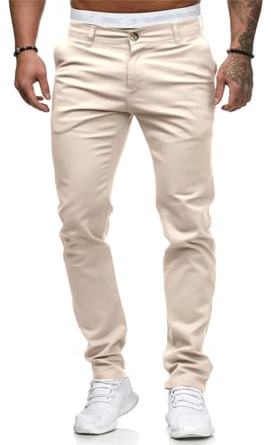 HUNGSON Men Skinny Slim Fit Casual Jeans Dyeing Stretch Straight Fashion Denim Pants, Beige, 32