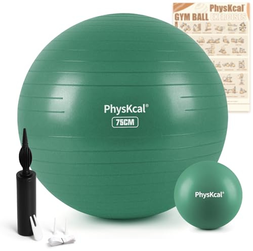 PhysKcal 55/65/75/85cm Gymnastikball Set, ergonomischer Sitzball für Büro | Inkl. 23 cm Pilates Ball Set. Perfekt für Beckenbodentraining, in der Schwangerschaft, bei Rückenschmerzen & Yoga