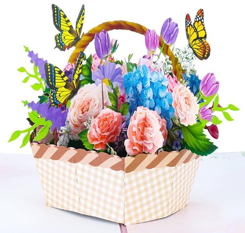 Heyu-Lotus 3D Pop Up Geburtstagskarte, Blumen Geburtstagskarte Frau, Nelkenkorb Karte, Greeting Card für Geburtstag Festival