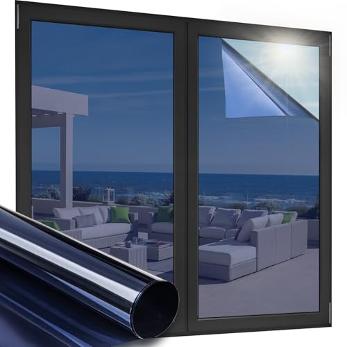 OFHome Fensterfolie Tönungsfolie Spiegelfolie Anti uv, Braun Silber 90x200 | Selbstklebend, Sichtschutz, Spiegelfolie Fenster, Von Außen Blickdicht, Reflektierende, UV-Schutz, Wärmeschutz, Gegen Hitze