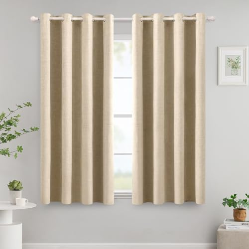 MIULEE Verdunklungsvorhänge mit Ösen, Leinenoptik Taupe, 2er Set 145x140cm
