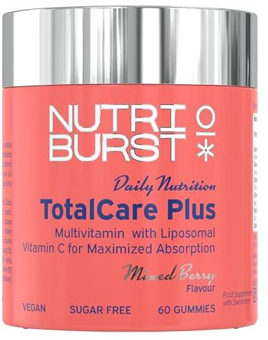 Nutriburst TotalCarePlus - Multivitamin with Vitamin C, D, B12 + Zinc - Immune System Support - Berry Flavour - 60 Gummies 1 Month Supply - Suitable for Vegans