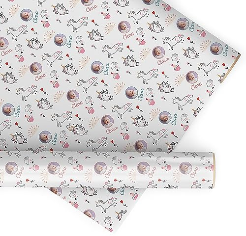 wandmotiv24 Geschenkpapier personalisiert, Einhorn, Mädchen, 100 x 70cm, 0.7 qm, Foto und Namen anpassen, Fotogeschenk, Geschenk für Freunde und Familie M0018