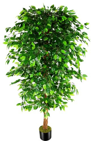 OXLLXO 7ft Artificial Ficus Silk Tree (82in) with Plastic Nursery Pot Faux Tree, Fake Plant for Office House Farmhouse Living Room Home Decor (Indoor/Outdoor)
