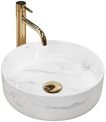 Rea Vasque à poser Sami Nature Marble Lavabo Salle de Bain 360 x 360 x 115 mm en Céramique (imitation de pierre)