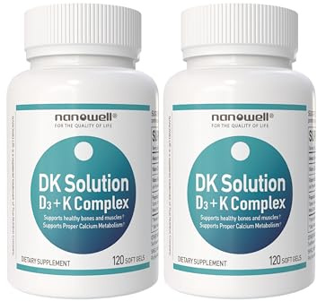 NANOWELL DK Solution 120 Softgels X 2 Bottles (Vitamin D3 + K Complex) - Dietary Supplement for Bone, Teeth and Muscle Health, Immune Support (240 Count)