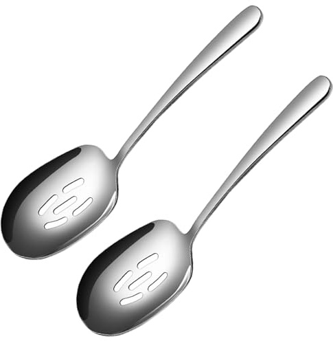 MIUPOO Premium Stainless Steel Large Slotted Serving Spoon,Serving Spoons Set for Buffet Party Banquet Cooking Kitchen,Perforated Spoon,2 Pieces 25cm