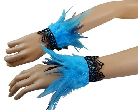 Feder Armbänder, Manschetten Türkis, Pfau Kostüm, Burlesque Eisvogel