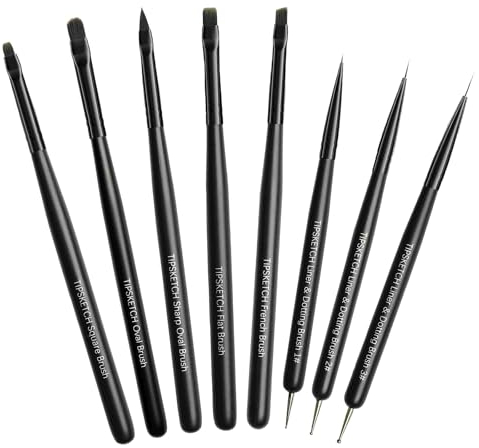 Tipsketch Nagel Pinsel 8 Stück Pinsel für Gelnägel,Nageldesign Gel Pinsel Dotting Painting Line Pen für Nagellack Gel Acryl Nagel Pinsel Nailart Kit Acryl Pinsel Fineliner nägel selber machen