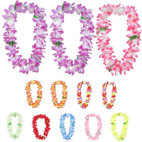 VILLCASE 12St Halskette Hawaii Tropische Blumenkränze Blumendekoration Sommerdeko Ornament Bunte Girlande Luau-Partygirlande Schüttgut Partybedarf Zubehör Blumenkette Kind Hula-Tanz Stoff