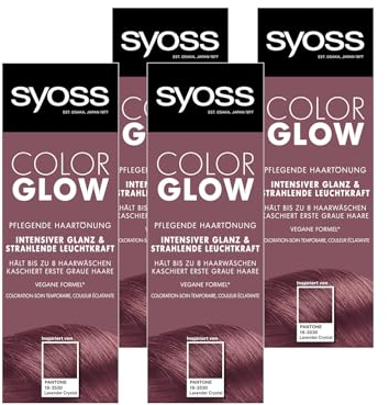 Syoss Color Glow Pflegende Haartönung Lavender Crystal Pantone 18-3530 (4x 100 ml), semi-permanente Coloration für strahlende Farbintensität bis zu 8 Haarwäschen, ohne das Haar zu schädigen