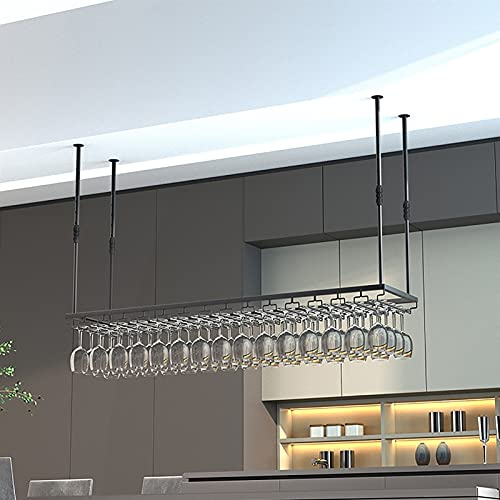 ZHSYXLB Porta calici da soffitto, altezza regolabile, ripiano per calici da vino vintage, porta calici da vino in ferro rustico, porta calici da vino nero sospeso, porta calici (dimensioni : 120 cm)