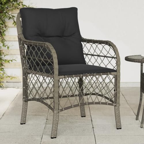 SECOLI 2X Gartenstuhl Rattansessel Outdoor 2er Set Outdoor Sessel Rattan Stuhl Gartenmöbel Stühle Sessel Balkon Stuhl Balkon-Grau-Mit Rücken und Sitzkissen