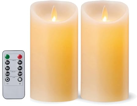 FiiMoo 2 Stück Batteriekerzen, Batteriebetriebenes Kerzen, LED Kerzen, Halloween Kerzen, Flammenloses Kerzen mit Fernbedienung und 24-Stunden Timerfunktion, Tanzende Flamme Kerzen-12.5cm Warmweiß