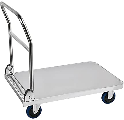 Plattform-LKW-Wagen Plattformwagen, beweglicher Handwagen aus Edelstahl mit Rädern und Griff for Zuhause, Büro, Lager, Fabrik, Tragkraft: 200 kg Hochleistungs-Schubwagen(Size:304)
