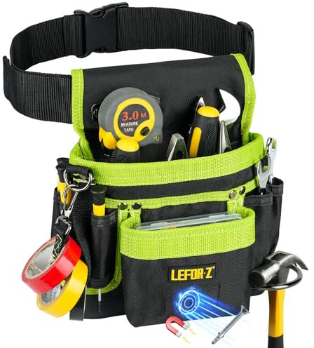 Tool Belt,Magnetic Tool Pouch,14-Pockets Tool Belts for Men,Detachable Adjustable Tool Pouch Belt for Electrician,Carpenter,Construction,Work Apron,Utility Belt,Black-Green