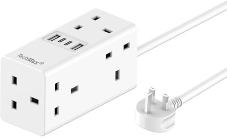 TechMax 9-in-1 Cube Extension lead with usb slots - 5 way extension cord 3m with 2 USB & 2 Type-C Ports,13A Multiplug outlet extender with Surge Protection for Home, Office and Dorm Travel