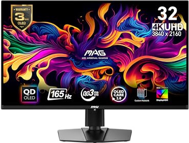 msi MAG 321UP QD-OLED 32-inch QD-OLED 3840 x 2160 (UHD) Computer Monitor, 165Hz, AMD FreeSync Premium Pro, HDMI 2.1, Display Port 1.4a, VESA Mountable, Tilt, Height Adjustable,0.03ms, Black