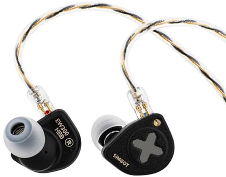 LINSOUL SIMGOT EW300 1DD+1Planar+1PZT Hybrid Treiber In Ear Monitor, Kabelgebundene Ohrhörer IEM, Gaming-Kopfhörer mit abnehmbaren Düsen, versilbertes OFC IEM-Kabel für Audiophile Musiker (EW300 HBB)