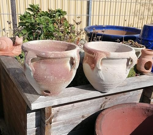 Generisch 2 Rustikale Blumentöpfe echt Terrakotta ø 20 cm mit einem Wilden Farbverlauf Blumenkübel für Garten und Wohnung Terracotta Blumen Schale Pflanztopf