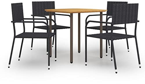 ShGaxin 5-TLG. Garten-Essgruppe Poly Rattan Schwarz, Esstisch Mit Stühlen Set, Gartenmöbel Sitzgruppe, Balkon Möbel, Gartenlounge Set, Terrassenmöbel, Balkonmöbel Set - 3072489
