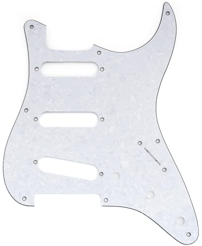 Musiclily Pro 8 Löcher ST SSS Gitarre Schlagbrett 4-lagig White Pearl | für 2008-2019 China Squier Classic Vibe SQ CV 50s Reissue Vintage Strat Style E-Gitarre