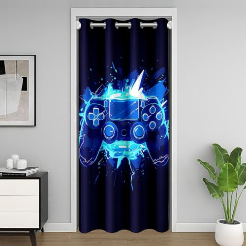 Loussiesd Gaming Türvorhang 86x203cm Moderne Spielkonsole Controller Vorhang für Innentür Raumteiler Gamer Vorhang für Tür Privatsphäre Mode Isolierter Wärmevorhang Gamepad