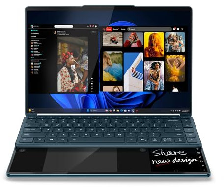 Lenovo Yoga Book 9i AI Laptop | 2x14'' 2.8K WQXGA OLED-Toch Display | Intel Core Ultra 7 | 32GB RAM | 1TB SSD | Intel Arc 140T Grafik | Windows 11 Home | QWERTZ | Tidal Teal | 3 Jahre Premium Care
