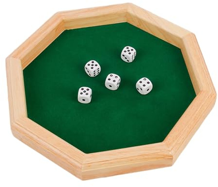 Achteckige Würfelmatte aus Holz - Tragbares Würfelbrett und Würfelbox | Ideal für Familienspiele, Geschäftsabende und Reisen | Kompaktes und robustes Design, perfekt für jedermann
