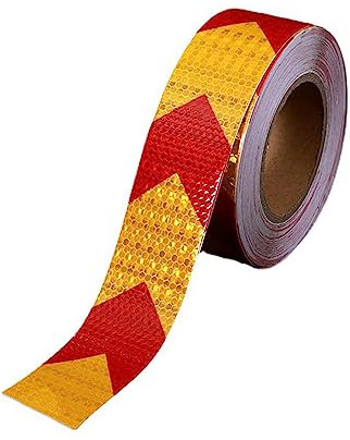 Rouleau de ruban réfléchissant extérieur, barrière de sécurité autocollante, avertissement étanche for véhicules, vélos, vêtements, casques, boîtes aux lettres, flèche rouge et jaune(Width 10cm)
