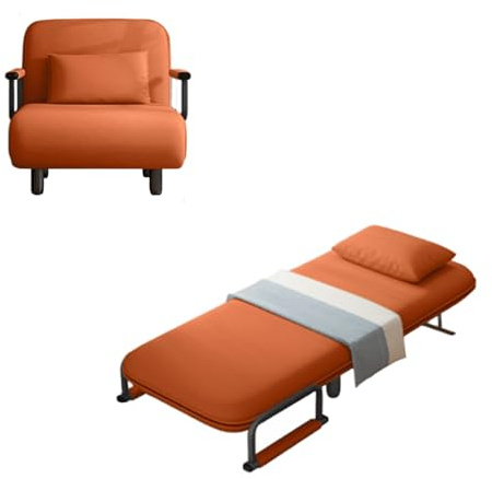 3-i-1 Fällbar Bäddfåtölj Bäddsoffa med Metallram Som med Justerbart Ryggstöd I 5 Steg, Avtagbar Kudde och Vadderad Sits för Vardagsrum(Orange)