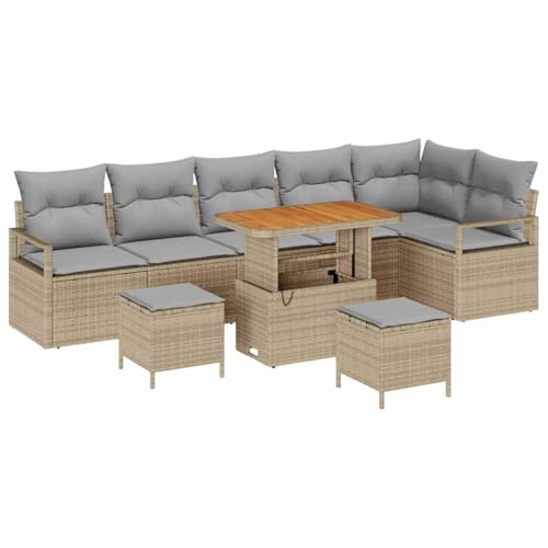 vidaXL 9-delars trädgårdsoff set med kuddar beige poly rotting akacia