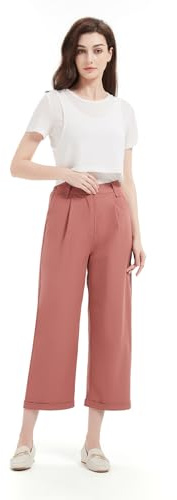 GLOWELFA - Pantalón para mujer (7/8, ligero, cintura elástica, con bolsillos, corsario, informal, elegante, negro, para vacaciones, oficina, hogar o deporte