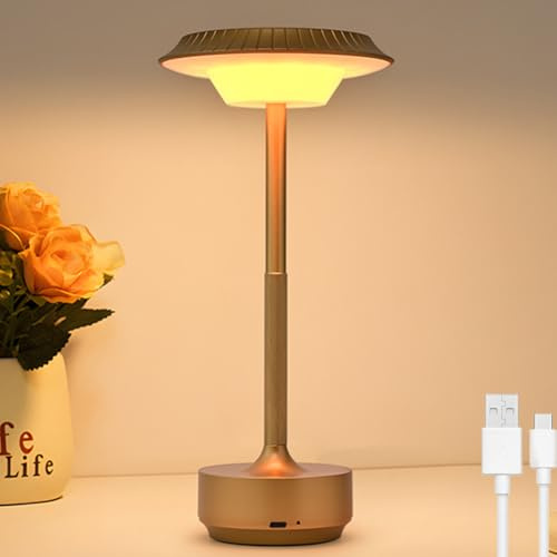 LOGT LED Cordless Table Lamp Rechargeable Touch Dimmable Table Light USB Rechargeable Battery Bedside Night Lamp 3 Colour Temperatures Portable Small Lamp Modern for Windowsill Bedroom,Gold