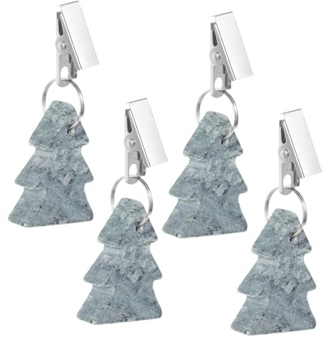 EPIGEIST 4 Stück Tischdeckenbeschwerer mit Clip Weihnachten Dekoration Robuste Stein-Metall-Mischung Vielseitig für Tischdecken und Vorhänge Winddicht für Outdoor und Indoor Grün Festlich
