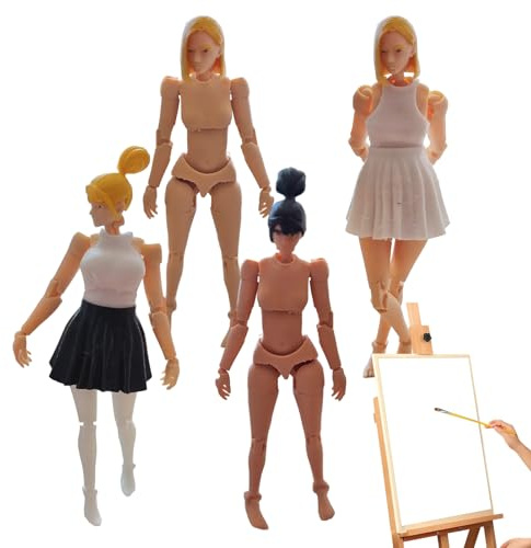 Miyanvuo Zeichenpuppe Gliederpuppe - Künstlerpuppe Figur Weiblich - 4 Teile Weibliche Körperpuppe Für Skizzieren Üben Malen Künstlerisches Gestalten Dekoration Sammeln Ausstellen