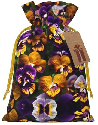 Pansy Perfection Print Drawstring Gift Bags,For Holiday Season,Birthdays,Anniversaries And Any Special Occasion