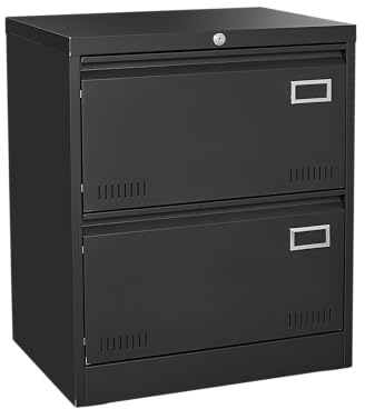 Rullcontainer arkivskåp av metall med 2 lådor, kontorsskåp, låsbart, under skrivbord, kontorsskåp för hem och kontor, 60 × 45 × 72,4 cm, svart